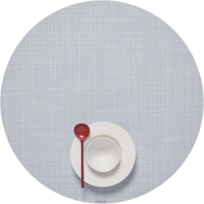 Chilewich Mini Basketweave Placemats in Sky - Set of 4 - Easy Care Woven Tabletop Textiles - Indoor/Outdoor - 15" Round