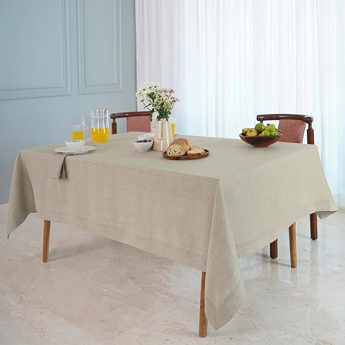 D'Moksha Homes Natural Linen Tablecloth 54 x 72 Inch - 100% Pure Linen Tablecloth for Rectangle Tables - Machine Washable Table Cloth for Valentines, Spring, Easter
