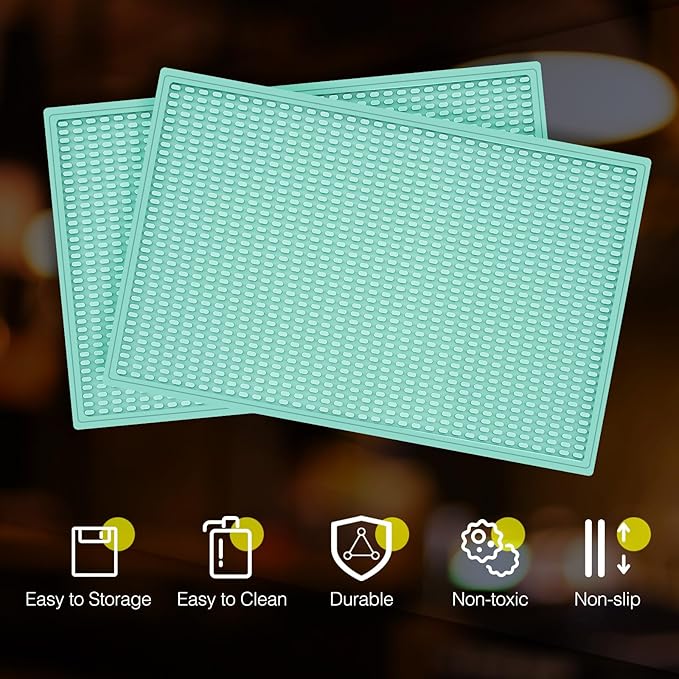 Tioncy 4 Pcs Bar Mat for Countertop 18 x 12 Inch Non Slip Cocktail Rubber Coffee Bar Service Mat for Bartending Hot Dishes Restaurants Barbershop Clippers Hot Pads, Green