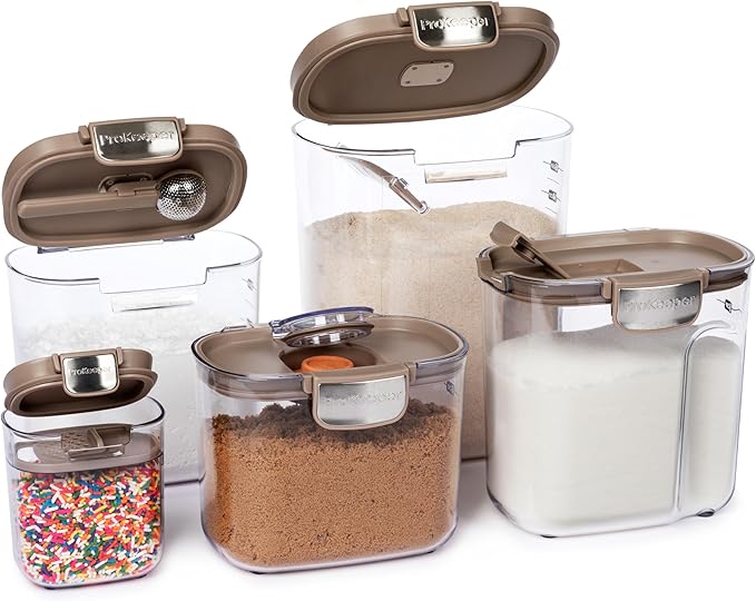 ProKeeper+ Airtight Food Storage Container Set ??Clear Plastic Flour and Sugar Canister Set with Magnetic Accessories for Kitchen Organization (Taupe, 9-Piece)