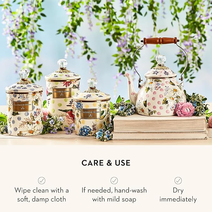 MACKENZIE-CHILDS Wildflowers Enamel Canister, Floral Kitchen Storage Container with Lid, Large