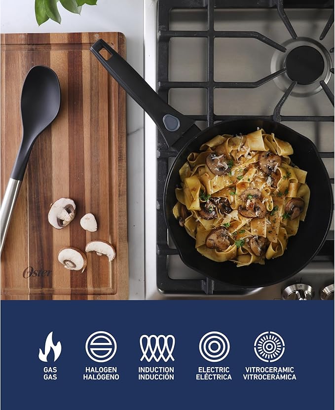 Oster SmartHandle Advance 13-Piece Nonstick Cookware Set ??Matte Black Finish, Induction Base, Detachable Handles, Forged Aluminum, Oven & Dishwasher Safe, With Utensils & Pan Protectors