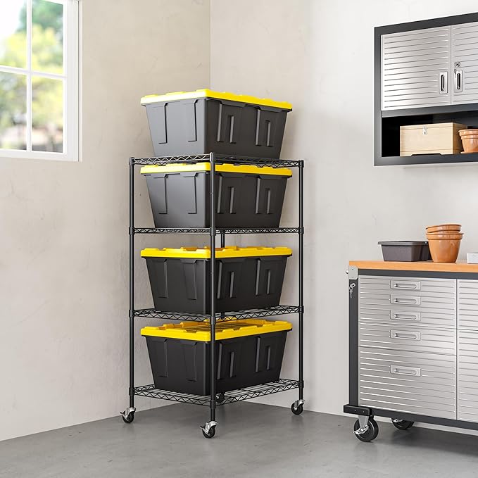 Seville Classics UltraDurable Heavy Duty NSF Solid Steel Wire Rack Storage Unit, Organizer for Garage, Warehouse, Office, Restaurant, Classroom, Kitchen, Graphite, 4-Tier Tote Shelving, 25" W x 33" D