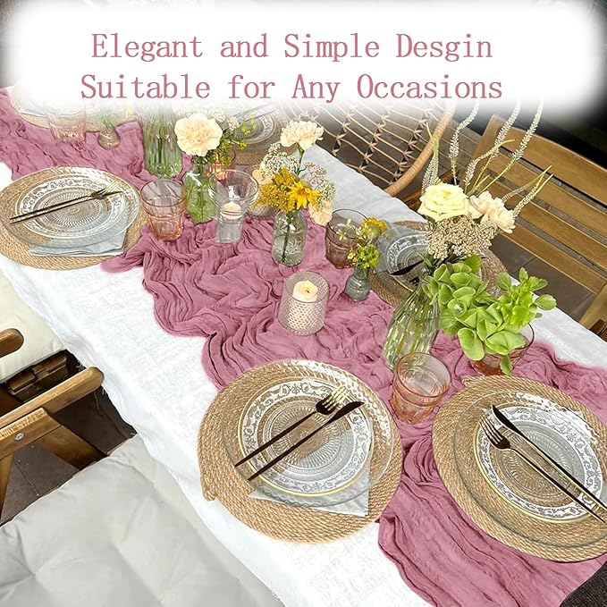 4 Pack Dusty Rose Cheesecloth Table Runner 20 x 120 inch Gauze Table Runners 10 FT Long,Semi Sheer Cheese Cloth Fabric Table Runner Bulk for Wedding,Party,Baby Shower,Bridal Shower Decoration