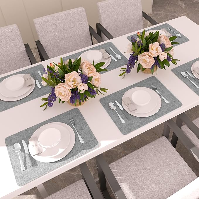 Maxpearl Faux Leather Placemats Set of 4 - Waterproof - Wipe Clean - Heat Resistant - Anti Slip Dining Table Place Mats, Suitable for Indoor & Outdoor Use, 17?쇺쇒?2?쇺? Grey