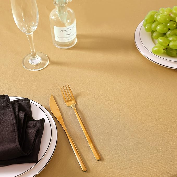 Cupuamon Rectangle Tablecloth 90x156 inch Washable Polyester Fabric Table Cloth for Wedding Party Dining Banquet Decoration（90x156, Gold）