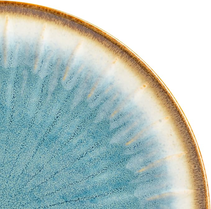 Gibson Elite Mayfair Bay 16-Piece Embossed Double Bowl Dinnerware Set, Service for 4 ??Blue Stoneware Plates and Bowls