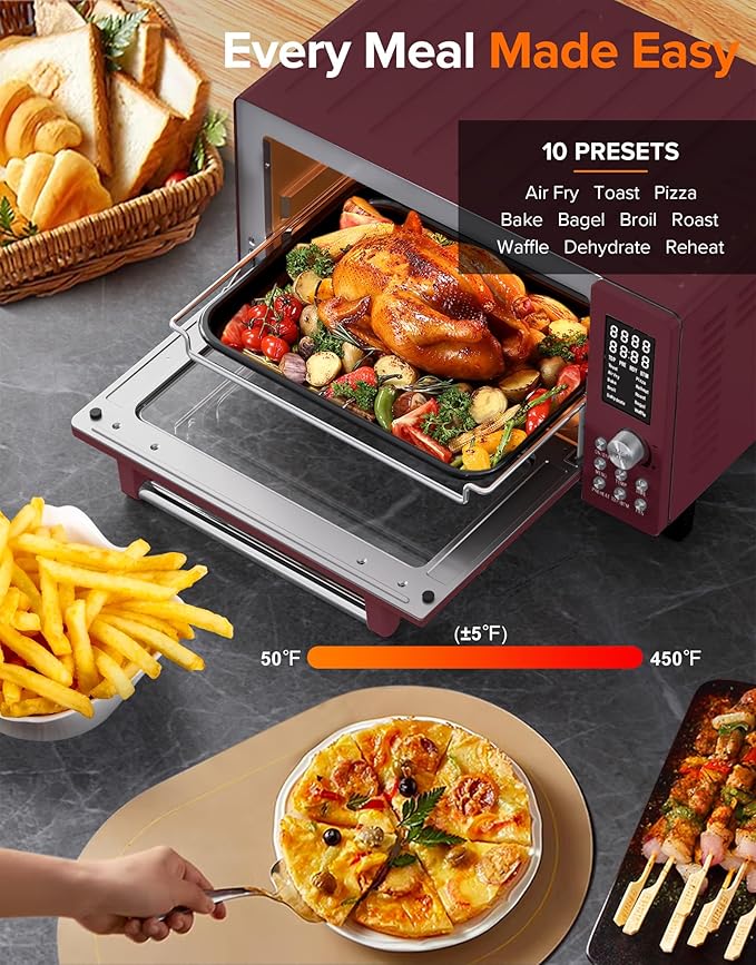 Nuwave Bravo Pro Smart Air Fryer Toaster Oven Combo, 10-in-1 Functions with Quicker & Even Crisp Technology, 1800W, 50-450째F, PFAS-Free, 21QT, Cinnamon