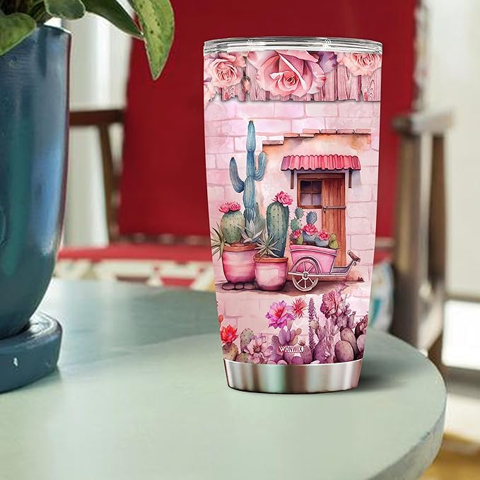 WONWIX Personalized Cactus Gifts for Women, Insulated Stainless Steel Coffee Mug Tumbler 20oz Travel Cup Water Bottle for Girls Wife Daughter, Christmas, Birthday, Mother's Day, Valentine Gift