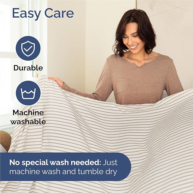 Full 6 Piece Sheet Set - Cooling & Breathable Bed Sheets - Hotel Luxury Bed Sheets for Women, Men, Kids & Teens - Bedding w/Deep Pockets & Easy Fit - Soft & Wrinkle Free - Full Beige Stripes Sheets