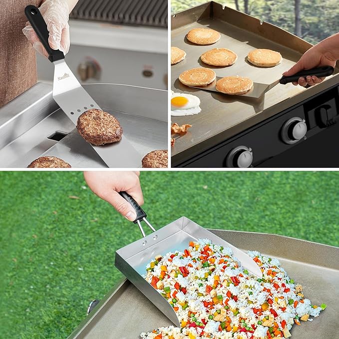 Stanbroil Stainless Steel Griddle Food Mover, 3 PCS Flat Top Grill Accessories Set for Stir Fry and Move Food