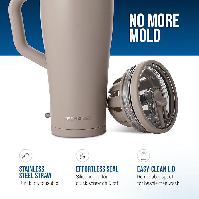 Ice Shaker 32 oz Tumbler with Handle and Straw | 32oz Java | Cold for 30+ Hours | 2-in-1 Tumbler Shaker Bottle | Odor-Free 32 ounce Bottle for Water, Protein Shakes, Smoothies, Cocktails