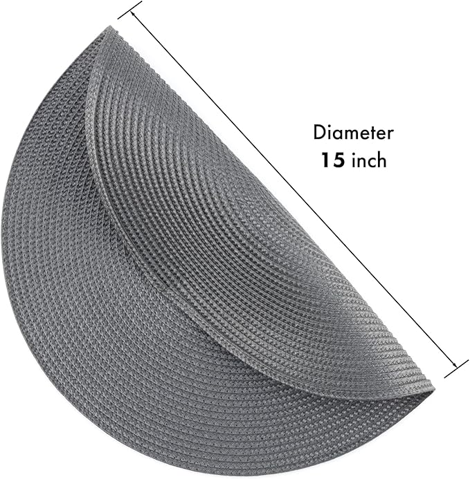 Winknowl Round Braided Placemats Set of 8 Washable Woven Heat Resistant Table Mats for Kitchen Dining Tables 15 inch Round Place Mats (Dark Gray,8pcs)