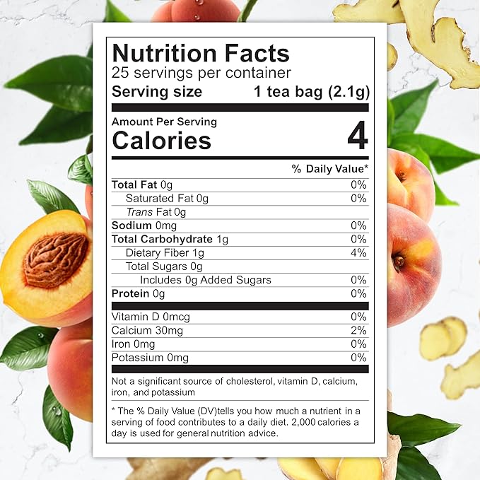 Total Tea SIimming Detox Tea Caffeine Free - 25 Day Detox - Weight l0ss for women with Chamomile, Hibiscus Tea & Ginger Root for Colon Cleanse ??Natural Herbal Ginger & Peach Fruit Tea for Digestive Health