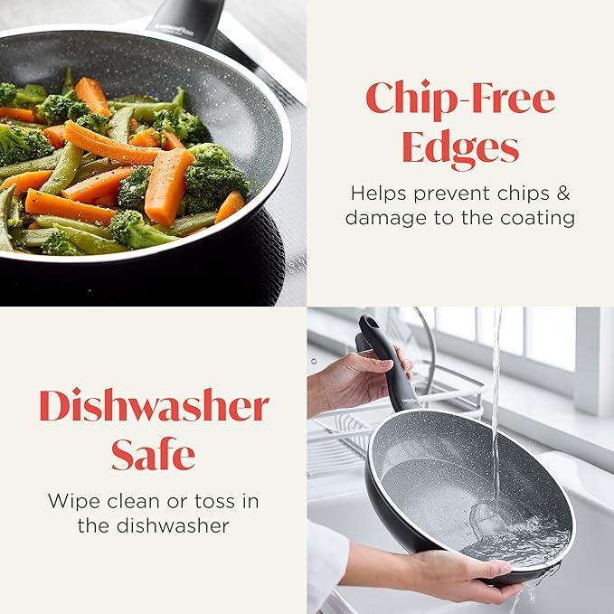 Rigoletto 8??Nonstick Frying Pan Skillet, Made in Italy, Layered Ceramic PFAS-Free Surface, Induction Ready, Dishwasher & Metal Utensil Safe, Granite Finish, Stay-Cool Handle, Black