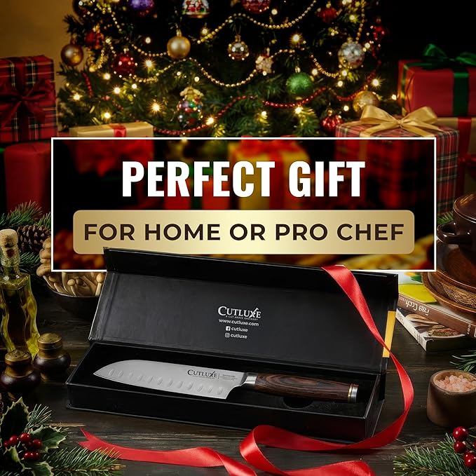 Santoku Knife ??Ultra Sharp 5 Inch Meat and Vegetable Japanese Knife for Chopping, High Carbon Stainless Steel Blade, Full Tang Pakkawood Handle ??Shinobi Series