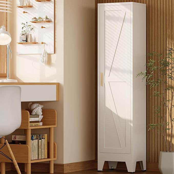 67?쏦 Narrow Pantry Cabinet,Tall Skinny Pantry Storage Cabinet with Adjustable Shelves,Metal Narrow Kitchen Storage Cabinet,Slim and Thin Pantry Cabinets for Living Room Dining Room, White
