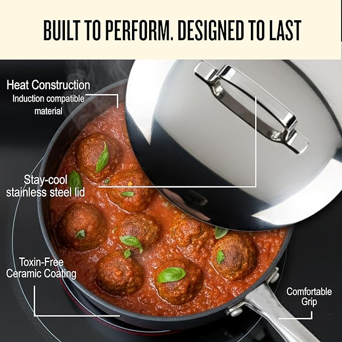 Alva Maestro 2QT Ceramic Nonstick Saucepan with Lid ??Non-Toxic Easy to Clean Pot, Oven Safe, and Induction Ready ??Belgian-Designed for Effortless, Healthy Everyday Cooking