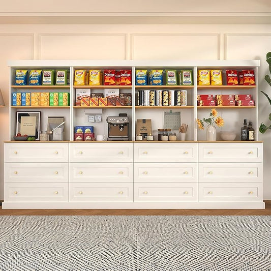 71" Tall Farmhouse Kitchen Pantry, Large Storage Cabinet with Drawers, Freestanding Coffee Bar Hutch with Microwave Stand, Adjustable Shelves for Kitchen, Living Room, White 4 Pcs