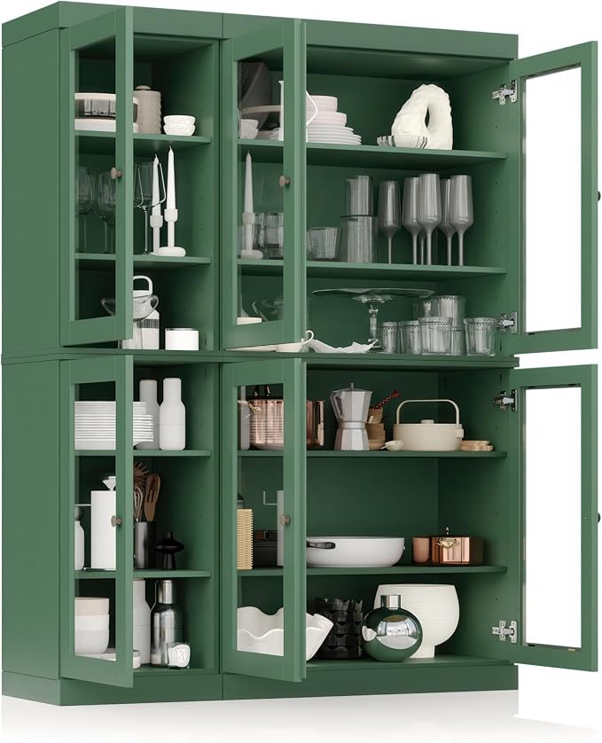 Palace Imports 100% Solid Wood 48.5" Pantry China Cabinet with Clear Glass Doors and Adjustable Shelves (Green)