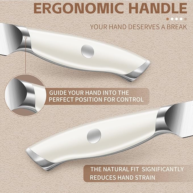 Huusk Paring Knife Set 2PCS - Razor Sharp 5" Kitchen and 3.5" Peeling Knives Well Balanced Vegetable Fruit Knife with Ergonomic White Handle Present Gift for Men Women