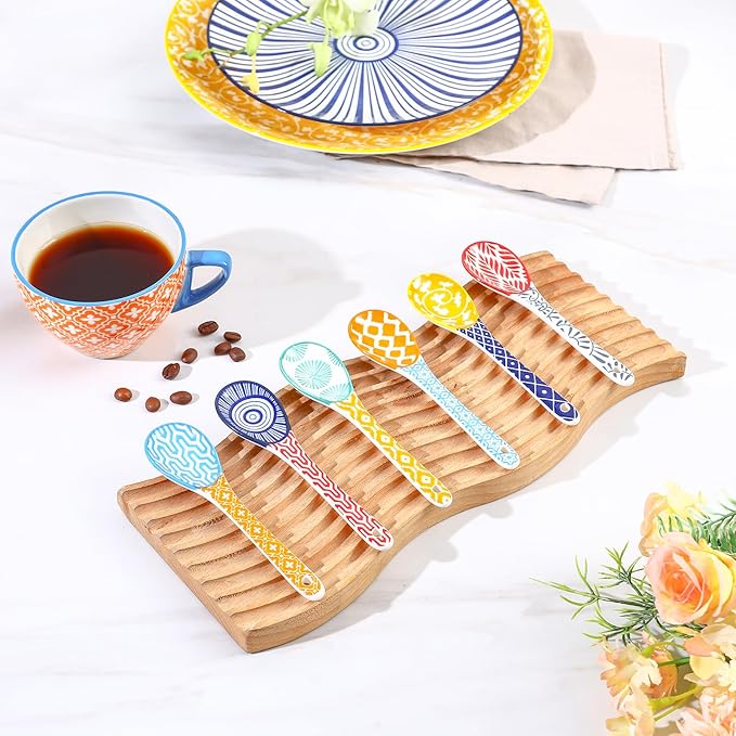 Selamica Ceramic Coffee Spoons, Teaspoons 5.2 Inch Small Spoons Set for Espresso, Tea, Dessert, Stirring, Dishwasher & Microwave Safe, Set of 6, Assorted Colors