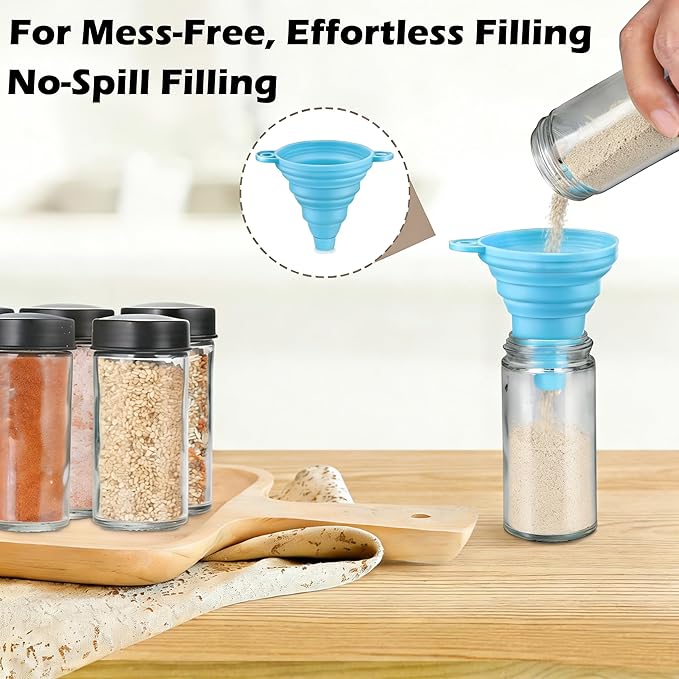 Rotating Spice Rack Organizer Set with 18 Glass Jars - 360째 Revolving Spice Tower for Kitchen Countertop or Cabinet, Complete Organizer with Funnel & Labels, Durable ABS Base with Non-Slip Pads