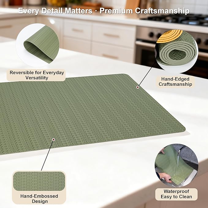 PROMATTOO Faux Leather Placemats Set of 4 – 17x12 Inch Vinyl Table Mats, Heat Resistant, Non Slip, Wipeable & Washable, Easy to Clean Dining Table Decor for Kitchen & Dining Room（Olive Green）