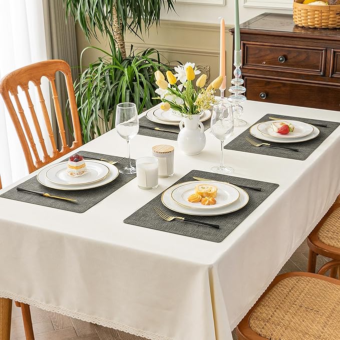 Romanstile Vinyl Placemats Set of 6-12 X 17 Inch - Heat Resistant Place Mats 100% Waterproof Oilproof Wipeable Reversible Faux Leather Table Mats for Kitchen, Dining, Party, Outdoor, Charcoal