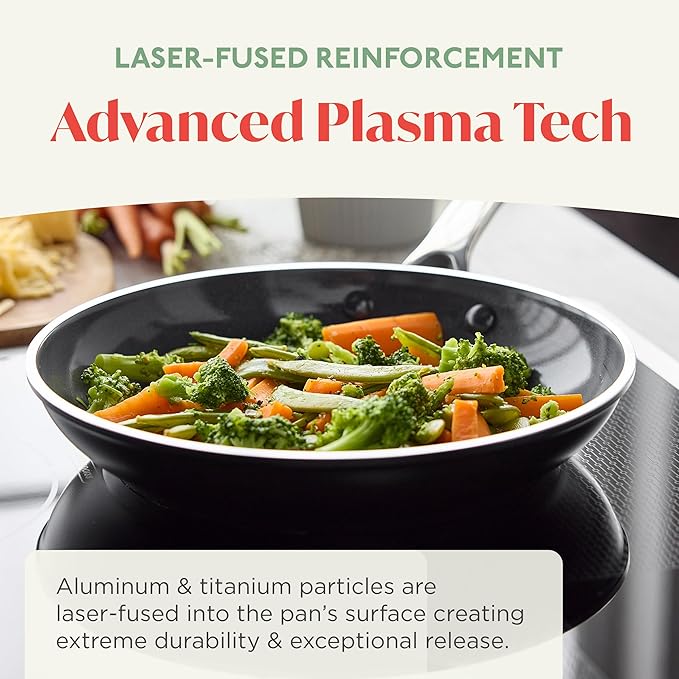 Orfeo 8??Nonstick Frying Pan Skillet, Made in Italy, Diamond Ceramic PFAS-Free Cookware, Induction Ready, Scratch Resistant, Laser-Fused Surface for Durability, Dishwasher Safe, Black