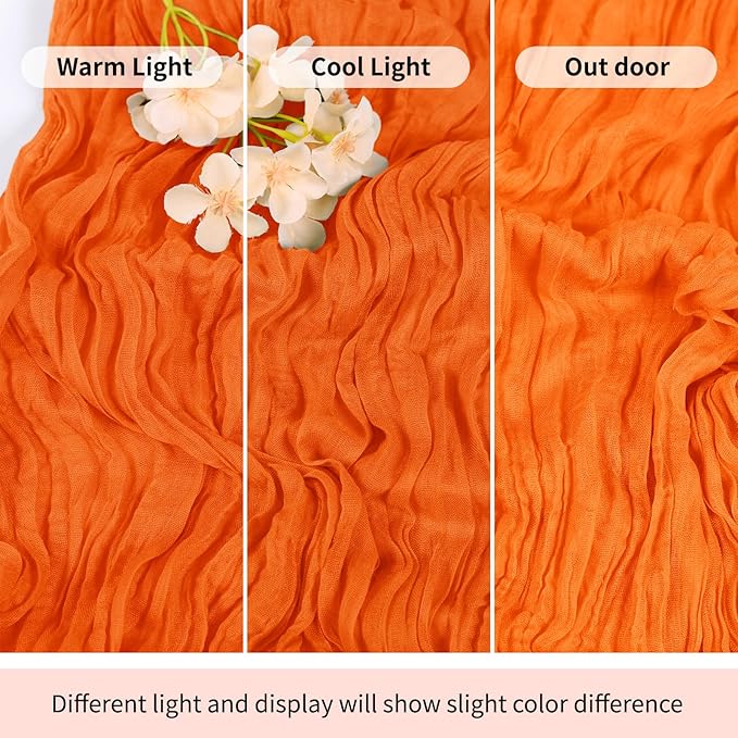 RealBox 6 Pack Orange Cheesecloth Table Runner 17x108 Inch Semi Sheer Boho Gauze Cheese Cloth Fabric Table Runners Table Decor for Wedding Party Baby Shower Birthday Home Decor Garden Farmhouse