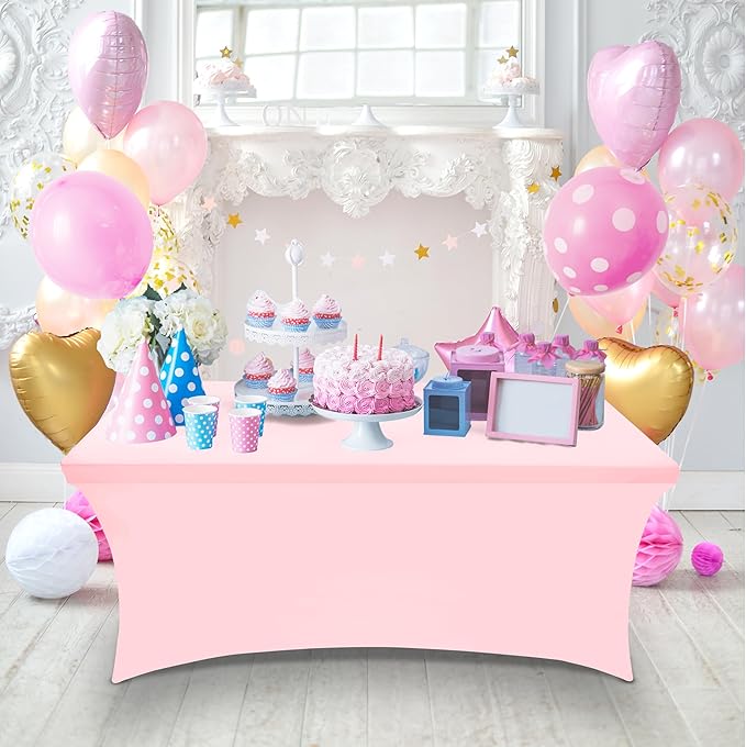Utopia Kitchen Spandex Tablecloth 2 Pack [6FT, Pink] Tight, Fitted, Washable and Wrinkle Resistant Stretch Table Cloth Rectangle Cover for Trade Show, Weddings & Parties [72Lx30Wx30H Inch]