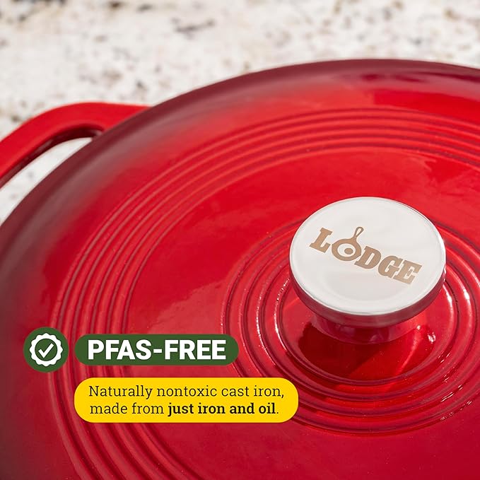 Lodge 3.6 Quart Enameled Cast Iron Oval Casserole With Lid??Dual Handles ??Oven Safe up to 500째 F or on Stovetop - Use to Marinate, Cook, Bake, Refrigerate and Serve ??Island Spice Red