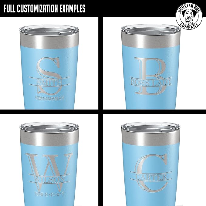 Personalized 20oz (17 Colors) Powder Coated Insulated Stainless Steel Tumbler with Lid, Custom Etched, Customized Engraved Gift Idea for Women Men Her Him, Halpert Monogram Initial Name (Light Blue)