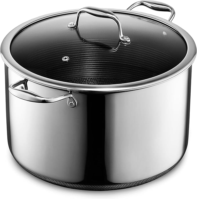 HexClad Hybrid Nonstick 12-Quart Stockpot with Tempered Glass Lid, Stay-Cool Handles, Dishwasher-Friendly, Oven-Safe Up to 900째F, Induction Ready, Compatible with All Cooktops