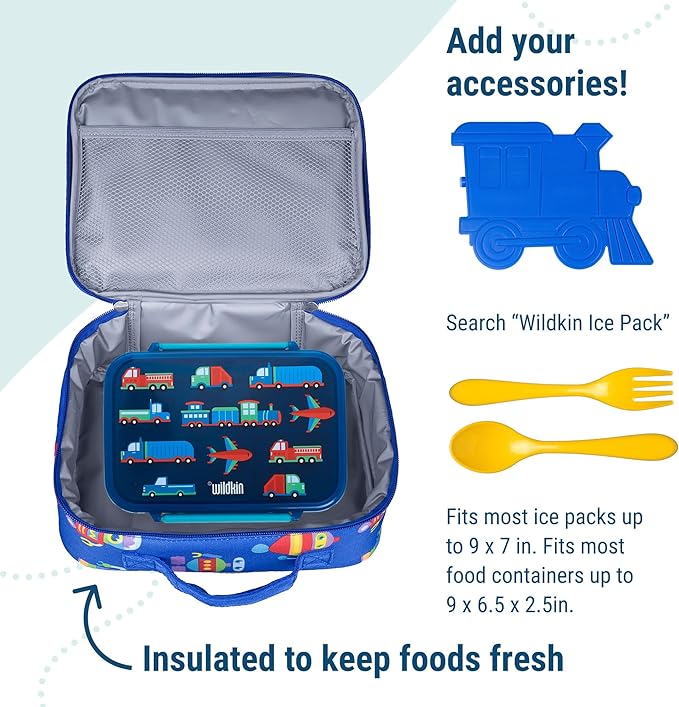 Wildkin Kids Insulated Lunch Box ??Durable and Reusable for School & Travel - Robots
