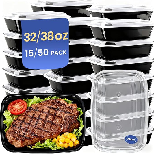 38oz 50 Pack Meal Prep Containers Reusable, Disposable Food Containers with Lids BPA Free, Microwave/Dishwasher/Freezer Safe To Go Containers for Holiday Leftovers