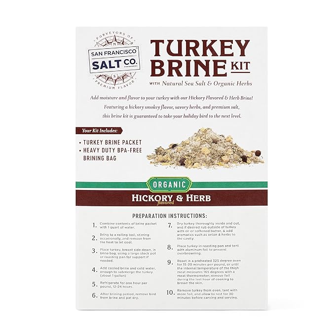 San Francisco Salt Company Organic Turkey Brine Kit ??13 oz Hickory & Herb Blend with BPA-Free Brine Bag ??Certified Organic & Kosher Seasoning for Whole, Smoked, Oven-Roasted, or Fried Turkey