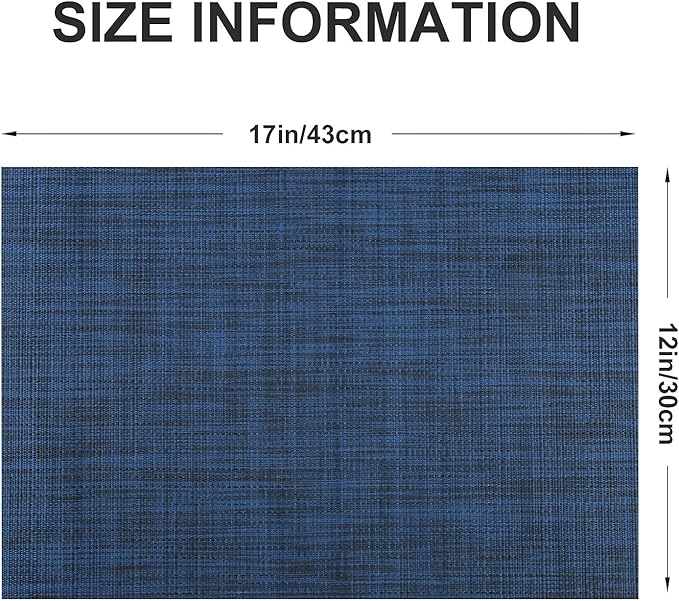 LANDVIEW Vinyl Placemats Set of 6, PVC Woven Washable Non-Slip Table Mats, Heat Resistant Wrinkle Free Place Mats for Dining Table, Easy to Clean (6, Navy Blue)