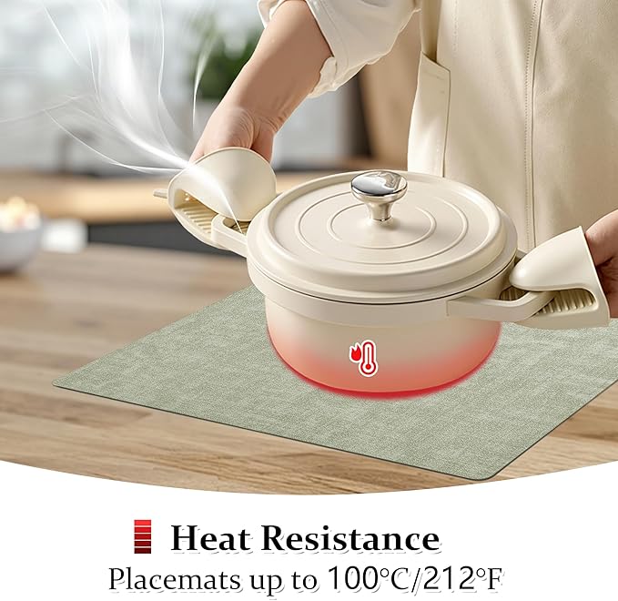 FROMHEART Faux Leather Placemats Set of 6?밯aterproof,Heat/Oil Stain-Resistant PU Table Mat?밨eversible,Non-Slip,Easy to Clean Place Mats for Kitchen,Dining,Indoor/Outdoor,(Light Green,11.8" x 17")