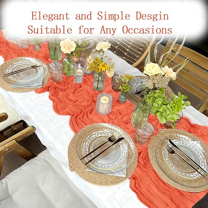 4 Pack Orange Cheesecloth Table Runner 20 x 120 inch Gauze Table Runners 10 FT Long,Semi Sheer Cheese Cloth Fabric Table Runner Bulk for Wedding,Party,Baby Shower,Bridal Shower Decoration