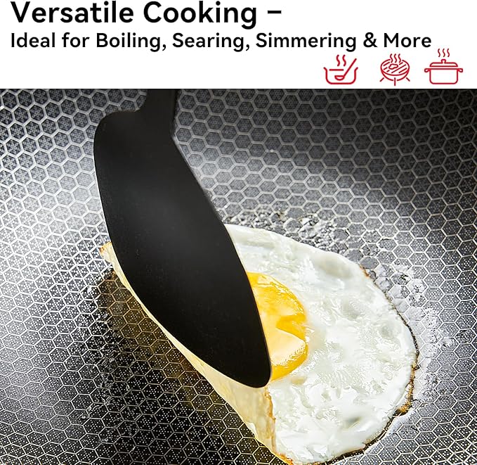 WANGYUANJI Coating-Free Hybrid Stainless Steel Wok with Lid, 12.6" Flat-Bottom Stir-Fry Pan, Honeycomb Surface, Induction Compatible, Dishwasher & Oven Safe