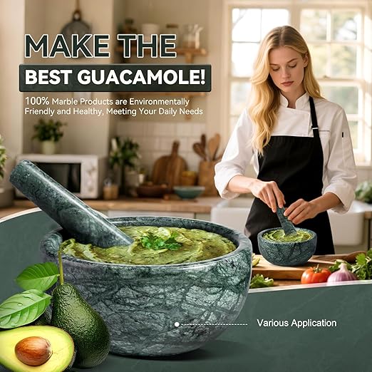 Koville Luxury Marble Mortar and Pestle Set, 7"-4cups Grinder Bowl for Guacamole, Salsa, Pill Crusher, Spice, Herb, Garlic, Nut, Heavy Duty Grinder for Kitchen