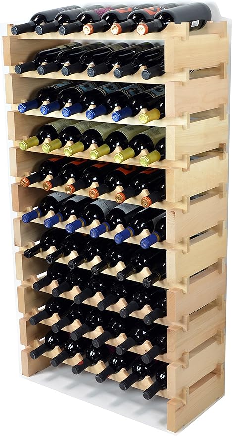 Modular Wine Rack Beechwood 24-72 Bottle Capacity 6 Bottles Across up to 12 Rows Newest Improved Model (60 Bottles - 10 Rows)
