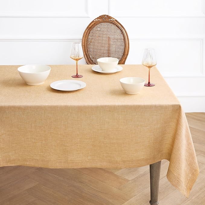 Solino Home Linen Cloth Tablecloth 52 x 52 Inch - 100% Pure Linen Golden Nugget Square Tablecloth - Athena, Machine Washable Table Throw for Spring, Easter