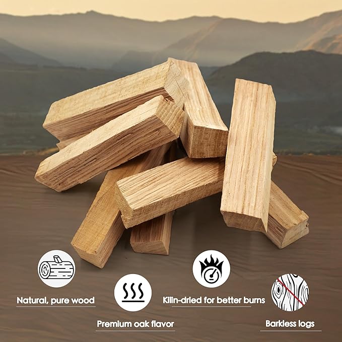 Pizza Oven & Cooking Wood ??Mini Kiln-Dried Oak, 6-Inch Logs, 15lb Box ??Bark-Free Firewood for Ooni, Gozney, Solo Stove & More ??High Heat, Long-Lasting Burn for Grilling, BBQ & Smoking