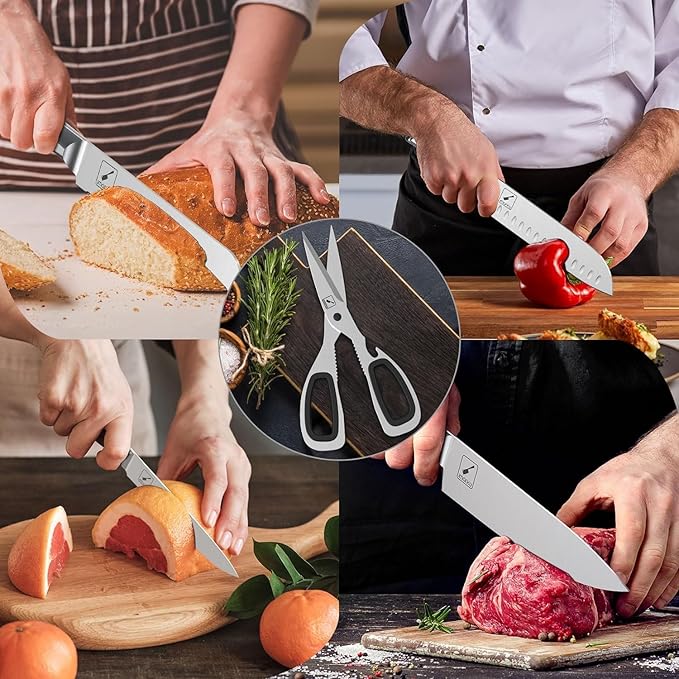 imarku 14-Piece Knife Set with Block, Built-in Sharpener, High Carbon Stainless Steel Kitchen Knives, Dishwasher Safe, Rust Resistant, Non-Slip Handle ??Gift for Home Cooks & Chefs, White