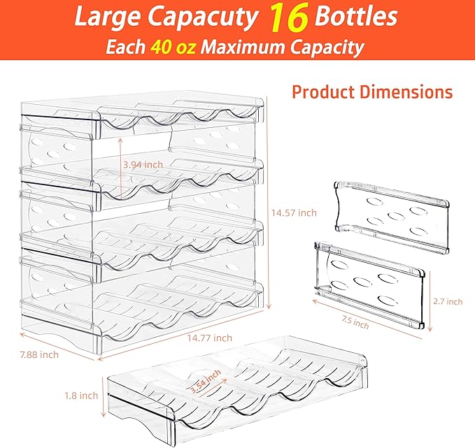 Stackable Wine Rack,Wine Bottle Holder for Inside Cabinet,for Pantry,Refrigerator,Countertop Organization-4 Tiers for 16 Bottles