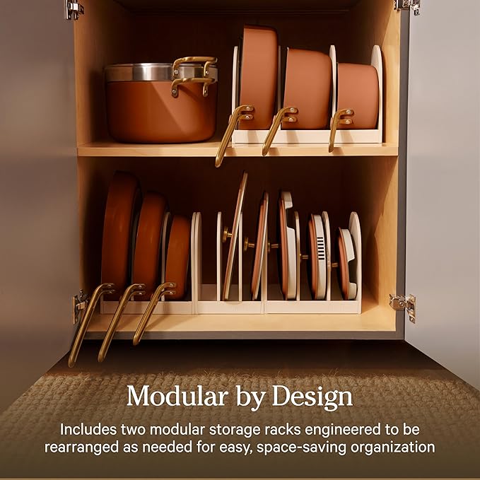 Our Place 11-Piece Essentials Complete Cookware Set - Ceramic Fry Pan, Saucepan, Saut챕 Pan, Stock Pot, Strainer Basket & Rack Storage | Thermakind??Nonstick, Oven Safe up to 450째F | Terracotta