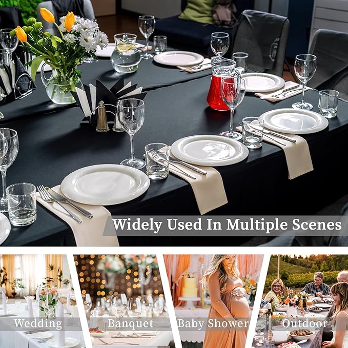 Fixwal 6 Pack Table Cover, 6FT Spandex Table Cloth Fitted Rectangular Tablecloth Resistant Stretch Rectangular Patio Table Cover for Event, Wedding, Banquet, Party (Black, 72L x 30W x 30H Inch)